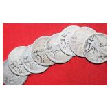 EIGHT (8) 90% SILVER WALKING LIBERTY HALF DOLLARS