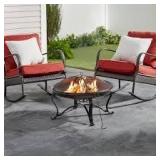 Hampton Bay Sadler 29.33 in.W Rubbed Bronze Steel Wood Outdoor Fire Pit with Cover and Poker Included  Customer Returns See Pictures