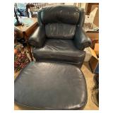Lackawanna Leather Blue Armchair with Matching Ottoman
