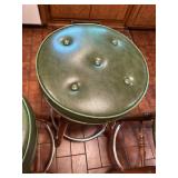 Set of 3 Vintage Green Vinyl Bar Stools with Wooden Legs