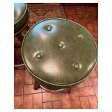 Set of 3 Vintage Green Vinyl Bar Stools with Wooden Legs