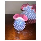 Vintage Fenton Pink Opalescent Hobnail Vase Set