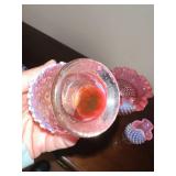 Vintage Fenton Pink Opalescent Hobnail Vase Set
