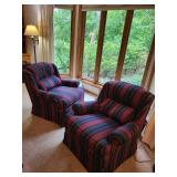 Pair of Traditional Striped Wingback Chairs