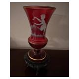 Mary Gregory Style Ruby Glass Vase with Enamel Decoration