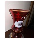 Mary Gregory Style Ruby Glass Vase with Enamel Decoration
