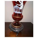 Mary Gregory Style Ruby Glass Vase with Enamel Decoration