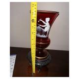 Mary Gregory Style Ruby Glass Vase with Enamel Decoration