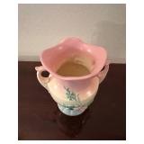 Vintage Hull USA Pottery Pink and Cream Vase with Floral Design