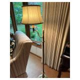 Vintage Brass Floor Lamp with Fabric Shade