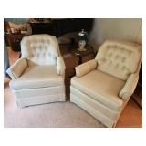 Pair of Upholstered Swivel Armchairs with Button Tufting