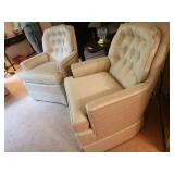 Pair of Upholstered Swivel Armchairs with Button Tufting
