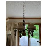 Vintage 5-Light Brass Chandelier with Glass Shades