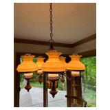 Vintage 5-Light Brass Chandelier with Glass Shades