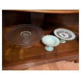 Set of 3 Vintage Cake Stands - Glass, Milk Glass, and Porcelain