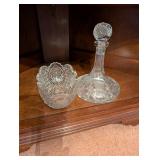 Vintage Cut Crystal Decanter with Stopper and Serving Bowl