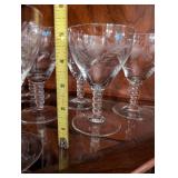 Set of 10 Vintage Etched Crystal Wine Glasses