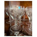 Set of 10 Vintage Etched Crystal Wine Glasses