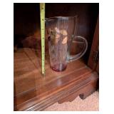 Vintage Glass Pitcher and Goblet Set with Gold Leaf Design