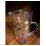 Vintage Glass Pitcher and Goblet Set with Gold Leaf Design