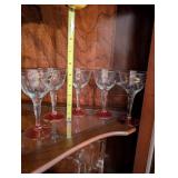 Vintage Glass Pitcher and Goblet Set with Gold Leaf Design