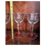 Vintage Glass Pitcher and Goblet Set with Gold Leaf Design