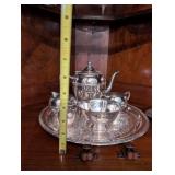 Vintage Silver Tea Set with Tray and Covered Butter Dish