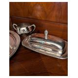 Vintage Silver Tea Set with Tray and Covered Butter Dish