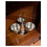 Vintage Metal and Wood Condiment Server with 3 Bowls