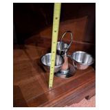 Vintage Metal and Wood Condiment Server with 3 Bowls