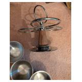 Vintage Metal and Wood Condiment Server with 3 Bowls