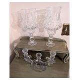 Crystal Hurricane Lamps and Candle Holder Set