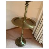 Vintage Brass Floor Lamp with Tray Table and Fabric Shade