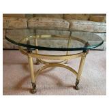 Elegant Glass and Brass Round Coffee Table