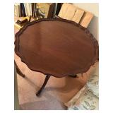 Vintage Wooden Tilt-Top Table with Scalloped Edge