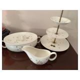 Vintage Starburst Ceramic Serving Set with Etagere and Gravy Boat