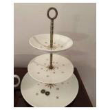 Vintage Starburst Ceramic Serving Set with Etagere and Gravy Boat
