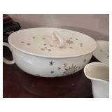 Vintage Starburst Ceramic Serving Set with Etagere and Gravy Boat