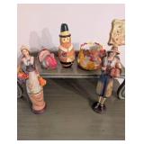 Thanksgiving Decor Set Including Pilgrim Figures and Fall-Themed Ornaments