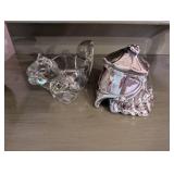 Squirrel Acorn Glass Bowl and Decorative Hinged Metal Box with Red Lining