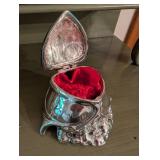 Squirrel Acorn Glass Bowl and Decorative Hinged Metal Box with Red Lining