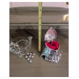 Squirrel Acorn Glass Bowl and Decorative Hinged Metal Box with Red Lining