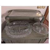 Set of Glass Serving Trays with Intricate Etching
