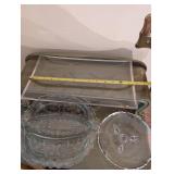 Set of Glass Serving Trays with Intricate Etching