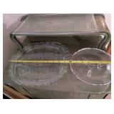 Set of Glass Serving Trays with Intricate Etching