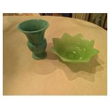 Turquoise Vase and Jadeite Bowl Set