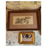 Pair of Framed Artwork - Nature Sketch and Abstract Design