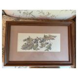 Pair of Framed Artwork - Nature Sketch and Abstract Design