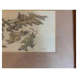 Pair of Framed Artwork - Nature Sketch and Abstract Design