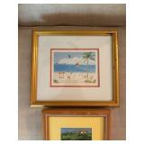 Pair of Framed Artworks Featuring Beach and Children Themes